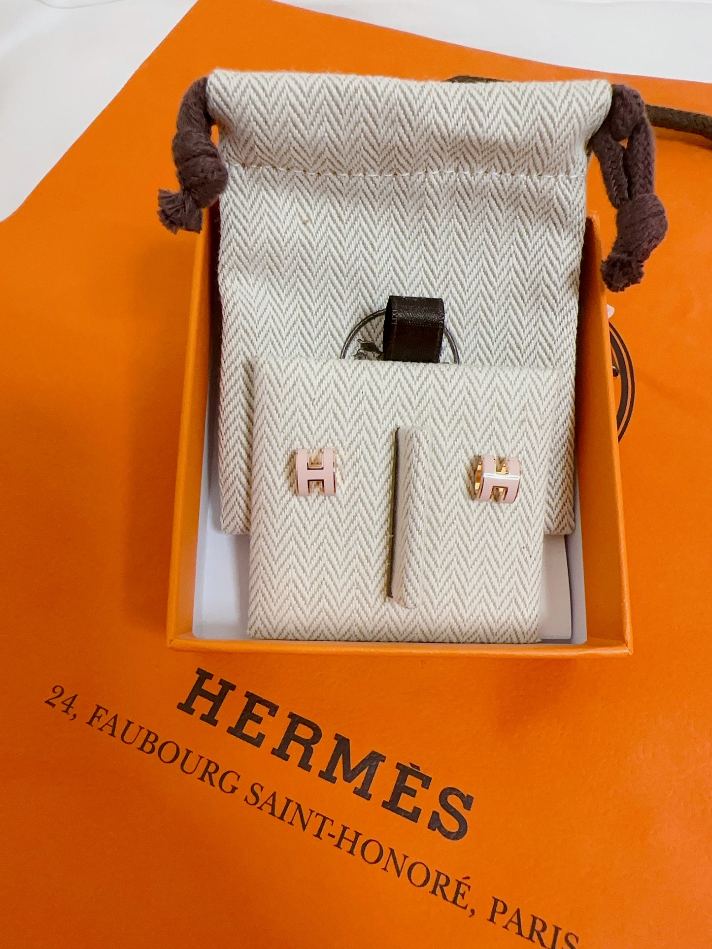 Hermes Mini Pop H Earrings Pink x RoseGold