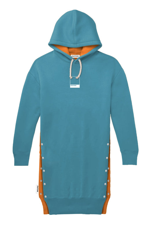 PANTONE - FunMix Collection 純棉拼色索繩連帽衛衣裙 (橙/潮水藍)
