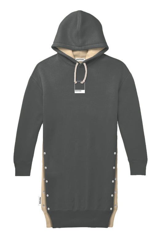 PANTONE - FunMix Collection 純棉拼色索繩連帽衛衣裙 (米/灰)
