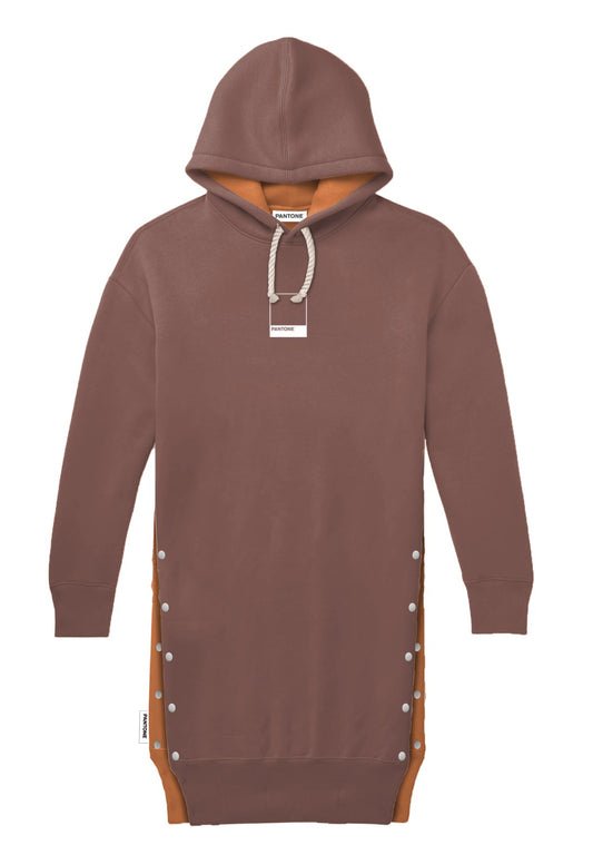 PANTONE - FunMix Collection 純棉拼色索繩連帽衛衣裙 (橙/啡)