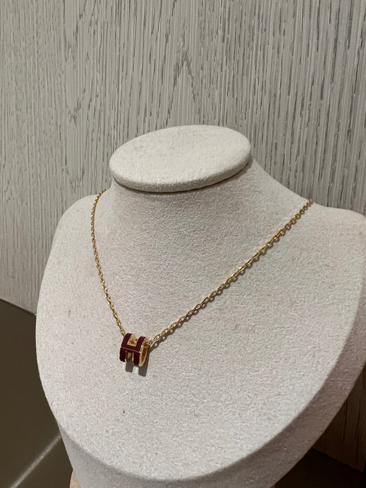 Hermes Mini Pop H Necklace Red x Gold