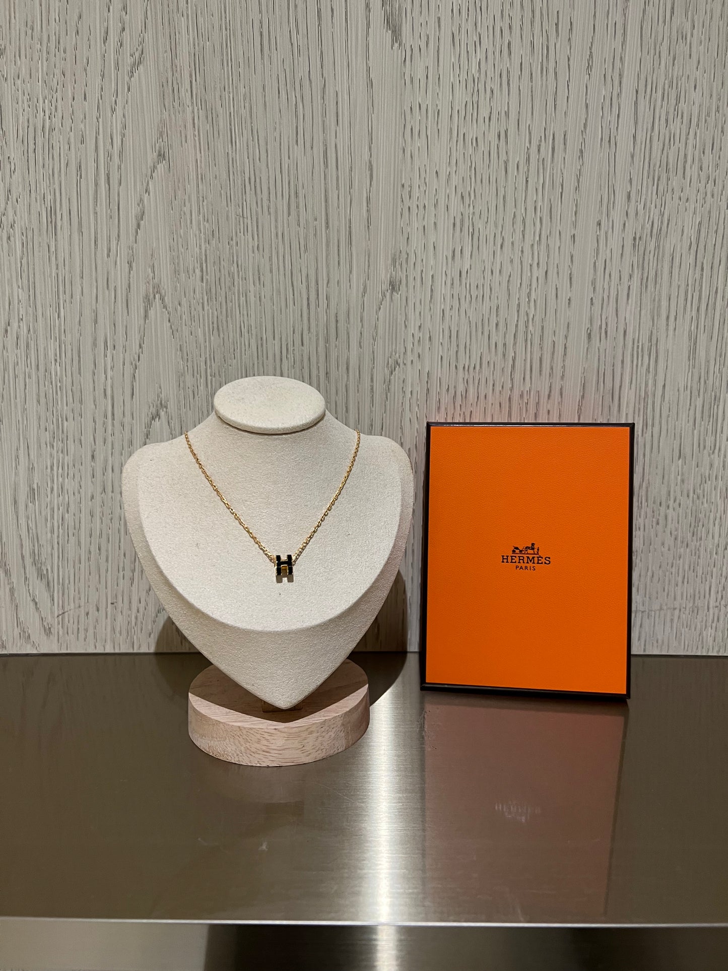 Hermes Mini Pop H Necklace Black x Gold