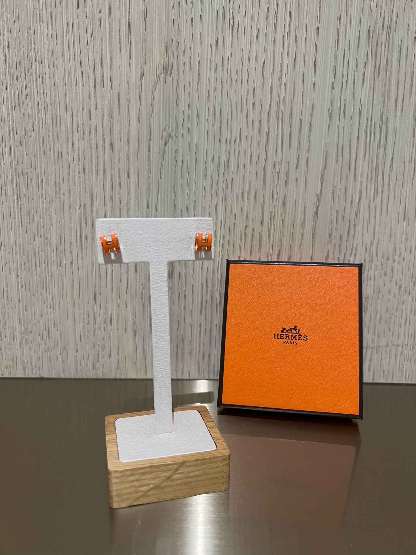 Hermes Mini Pop H Earrings Orange x Gold