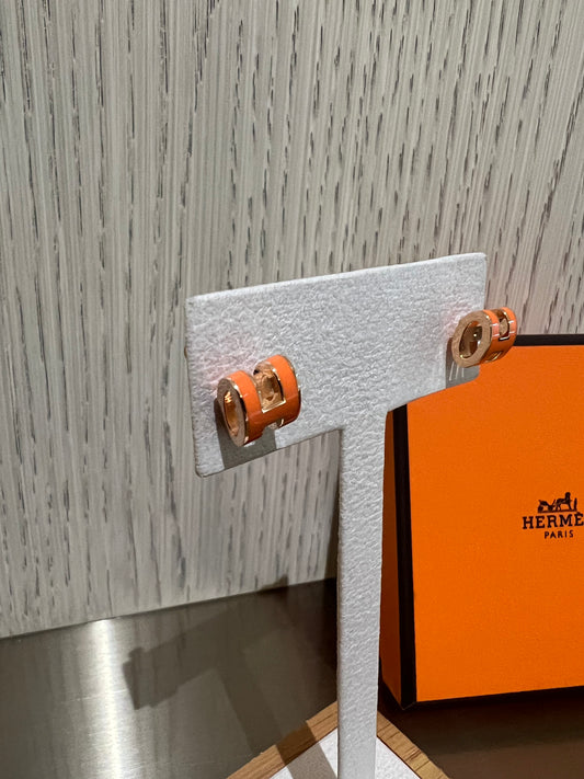 Hermes Mini Pop H Earrings Orange x Gold
