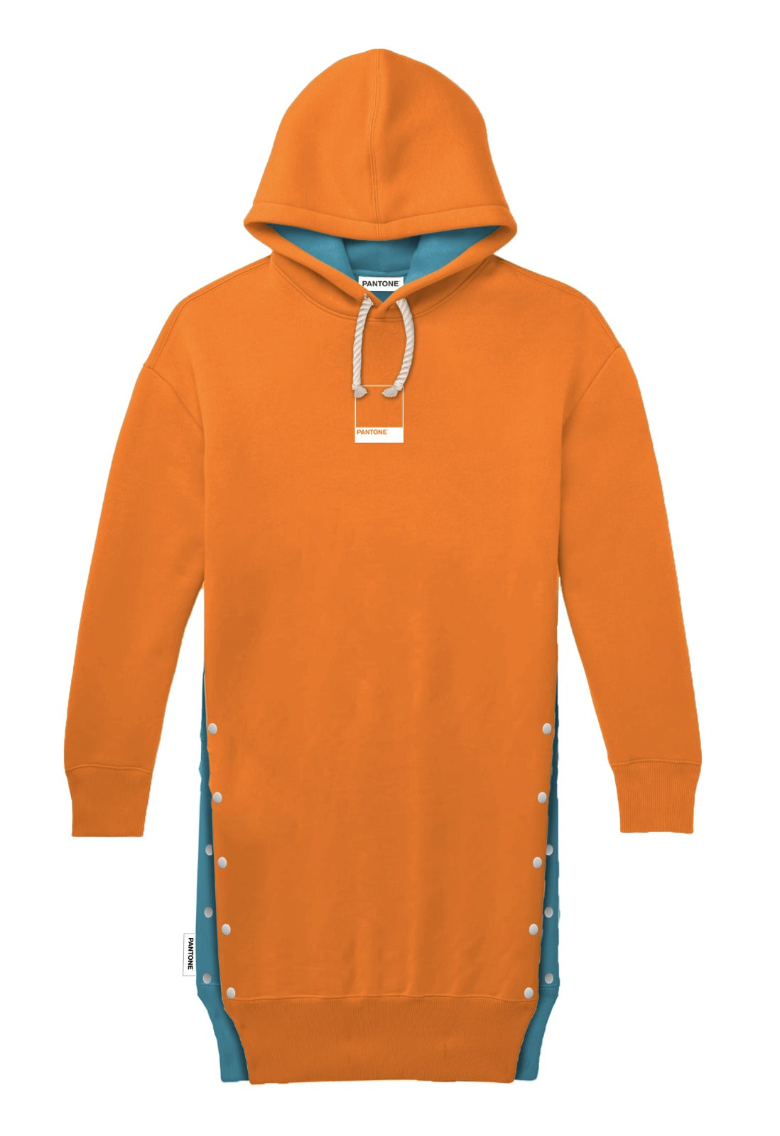 PANTONE - FunMix Collection 純棉拼色索繩連帽衛衣裙 (橙/潮水藍）