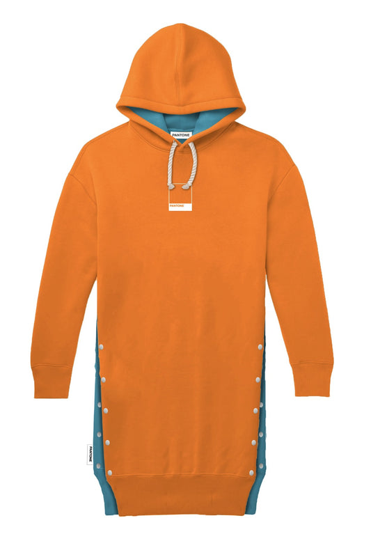 PANTONE - FunMix Collection 純棉拼色索繩連帽衛衣裙 (橙/潮水藍）