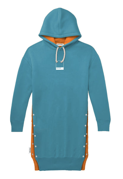 PANTONE - FunMix Collection 純棉拼色索繩連帽衛衣裙 (橙/潮水藍）