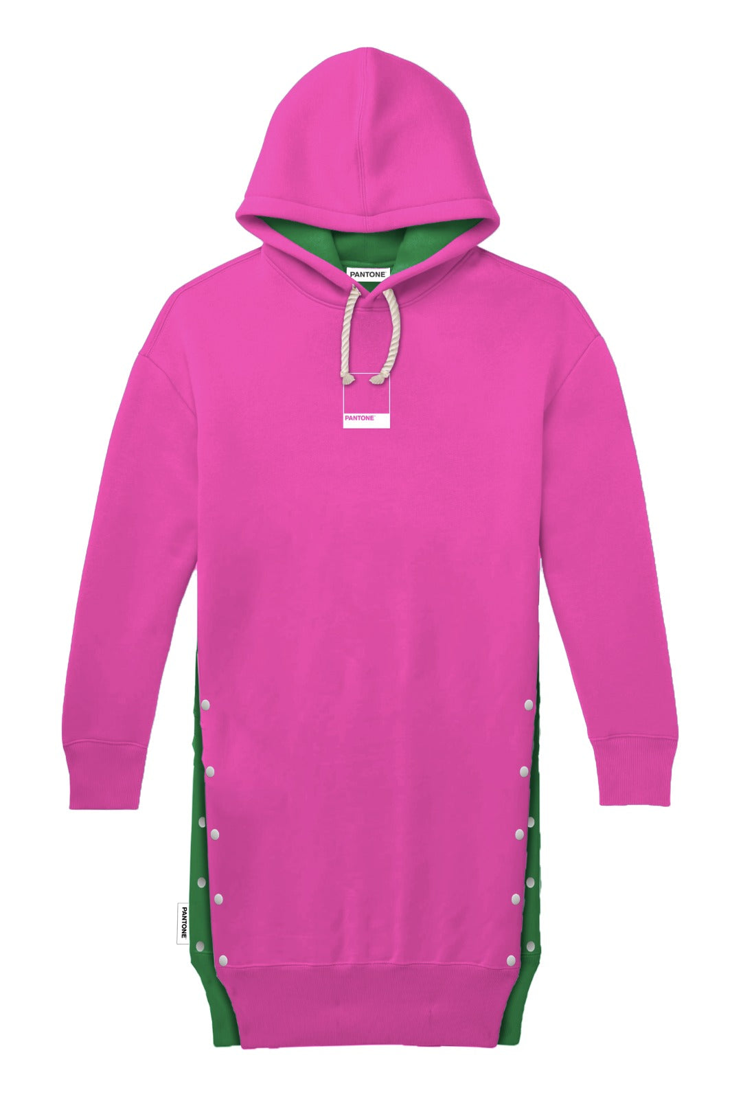 PANTONE - FunMix Collection 純棉拼色索繩連帽衛衣裙 (桃紅/綠）