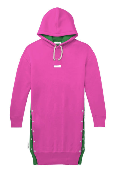 PANTONE - FunMix Collection 純棉拼色索繩連帽衛衣裙 (桃紅/綠）