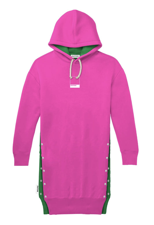 PANTONE - FunMix Collection 純棉拼色索繩連帽衛衣裙 (桃紅/綠）