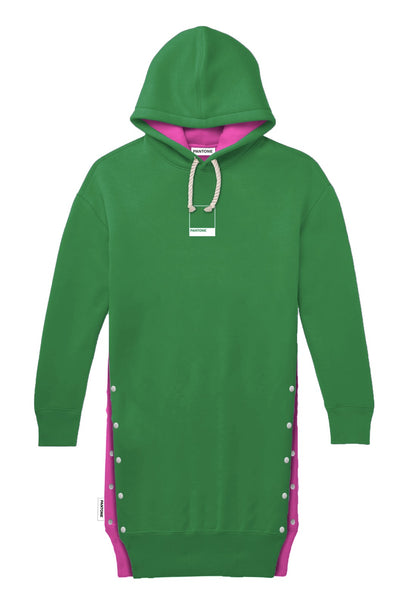 PANTONE - FunMix Collection 純棉拼色索繩連帽衛衣裙 (桃紅/綠）