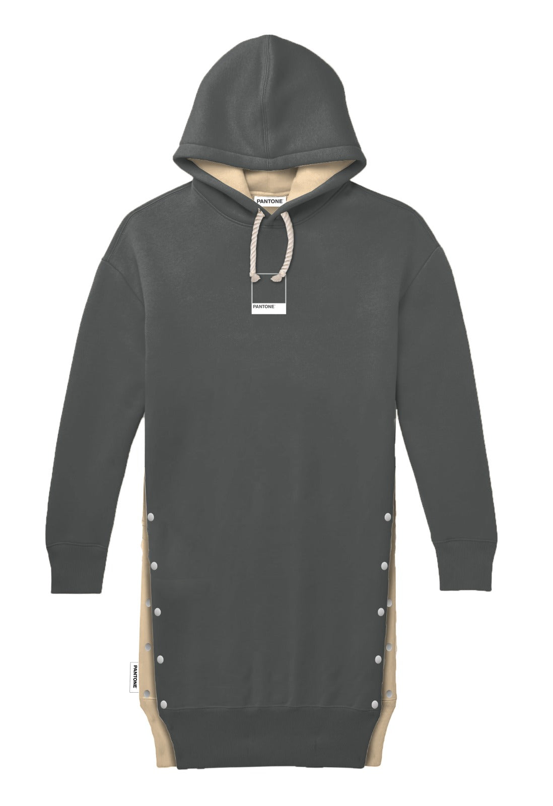 PANTONE - FunMix Collection 純棉拼色索繩連帽衛衣裙 (米/灰）