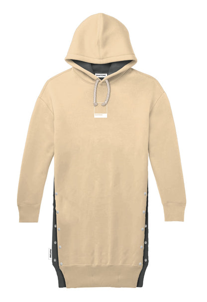 PANTONE - FunMix Collection 純棉拼色索繩連帽衛衣裙 (米/灰）