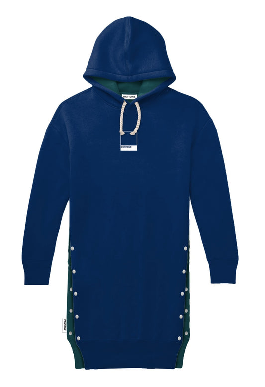 PANTONE - FunMix Collection 純棉拼色索繩連帽衛衣裙 (藍/綠）