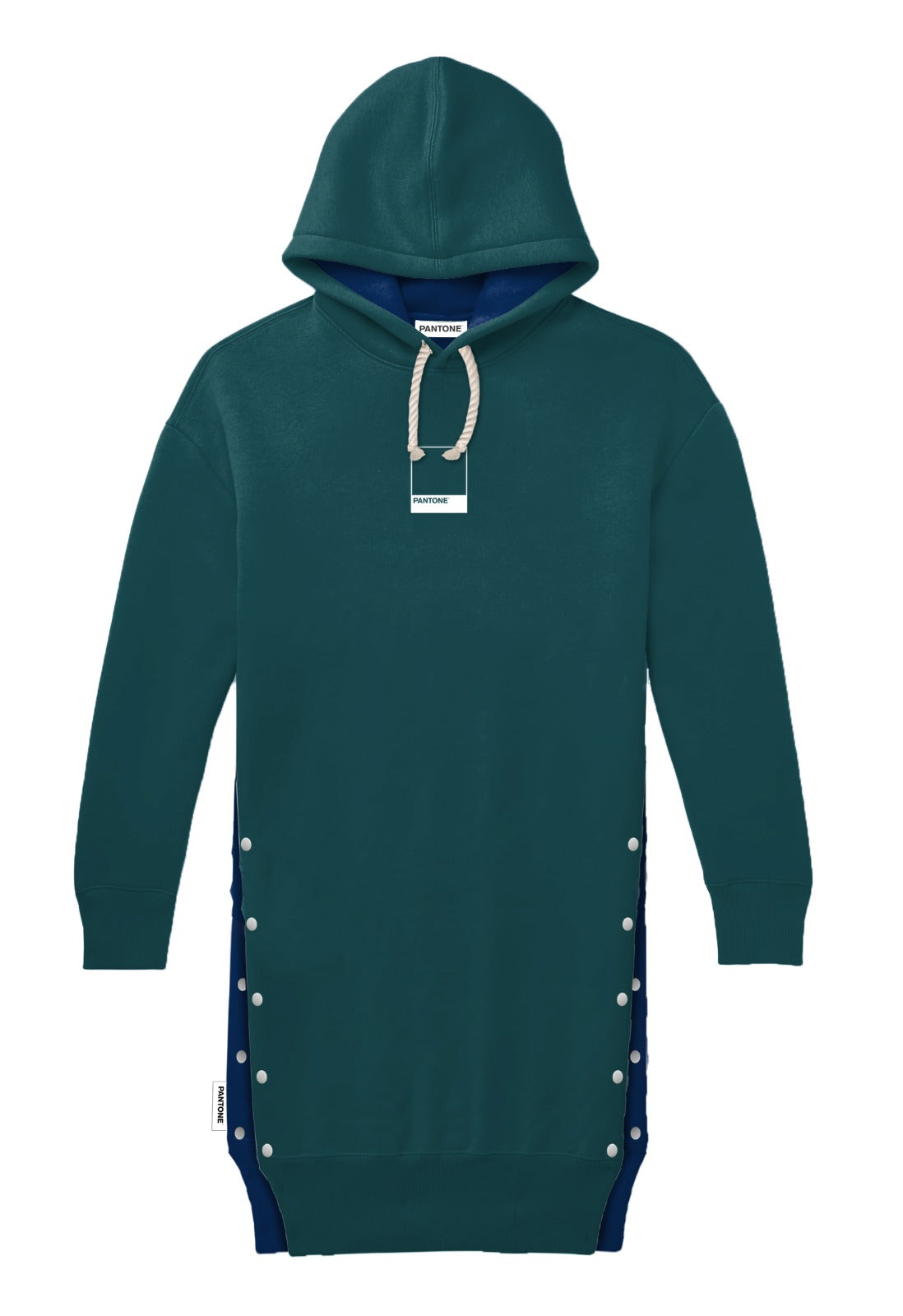 PANTONE - FunMix Collection 純棉拼色索繩連帽衛衣裙 (藍/綠）