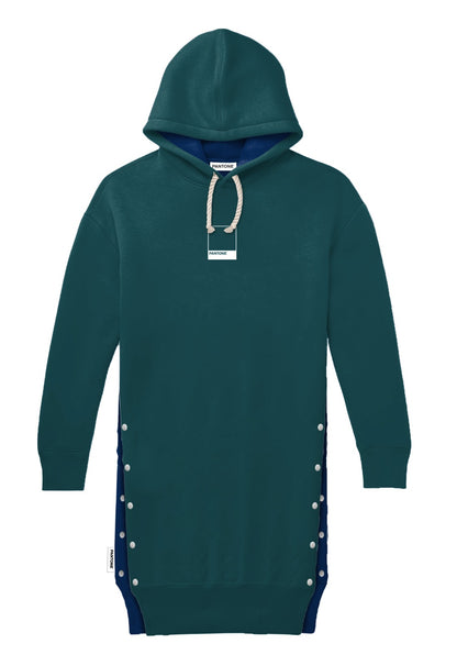 PANTONE - FunMix Collection 純棉拼色索繩連帽衛衣裙 (藍/綠）