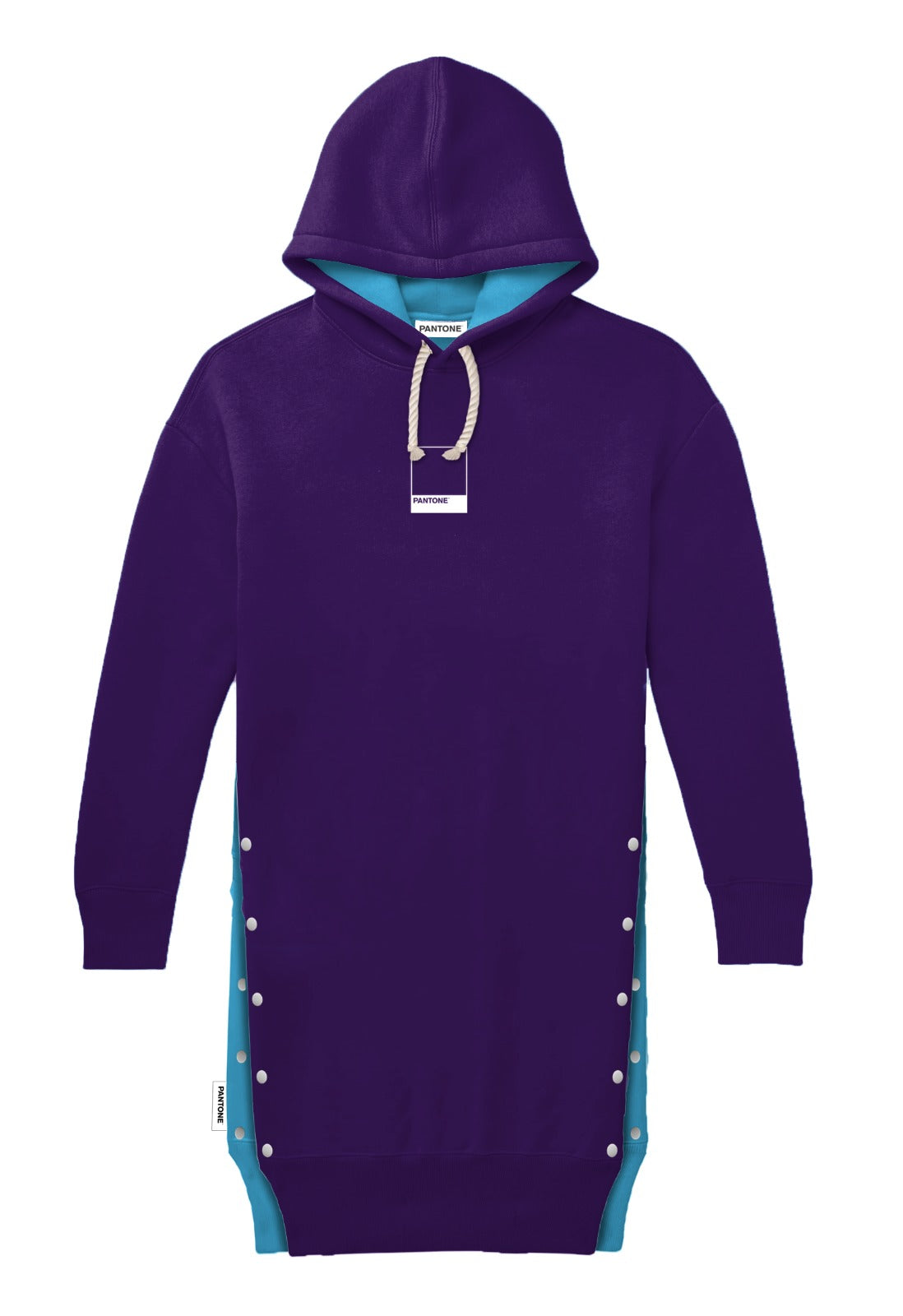 PANTONE - FunMix Collection 純棉拼色索繩連帽衛衣裙 (藍/紫）