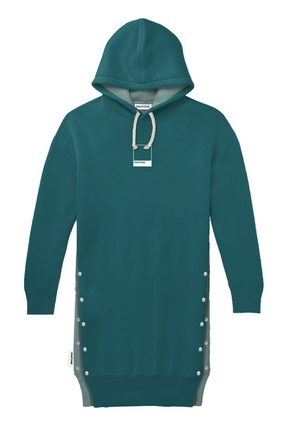 PANTONE - FunMix Collection 純棉拼色索繩連帽衛衣裙 (深綠/淺綠）