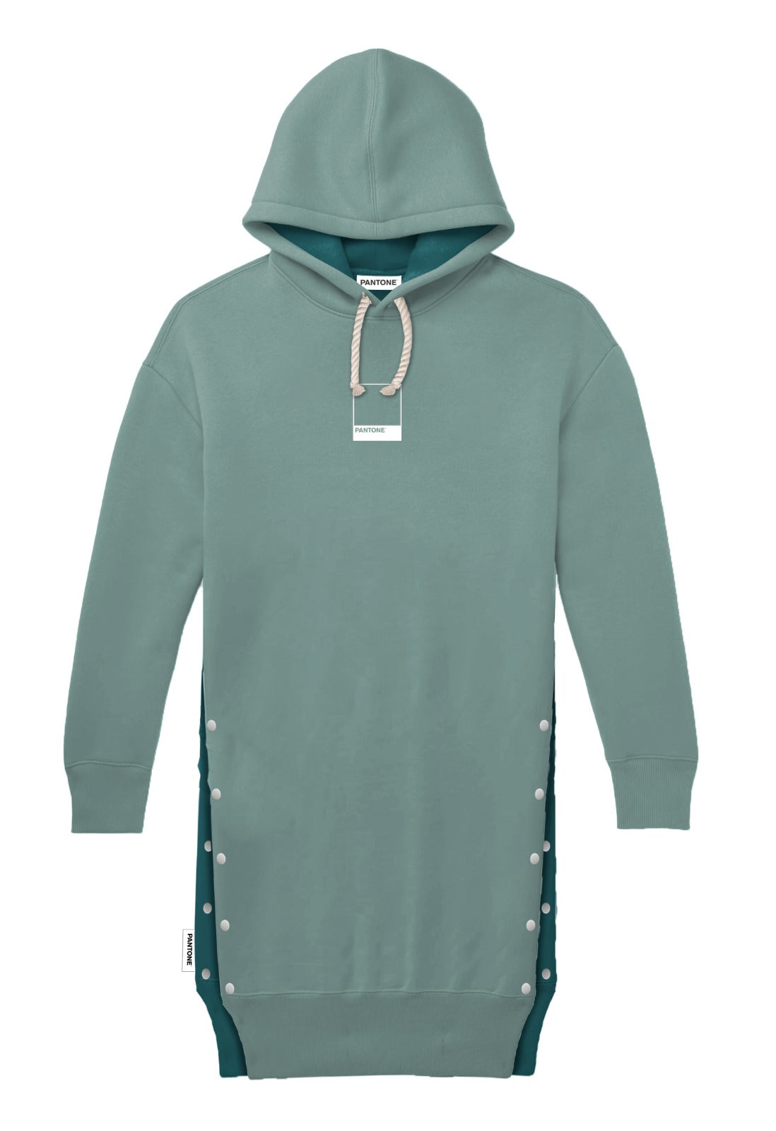 PANTONE - FunMix Collection 純棉拼色索繩連帽衛衣裙 (深綠/淺綠）