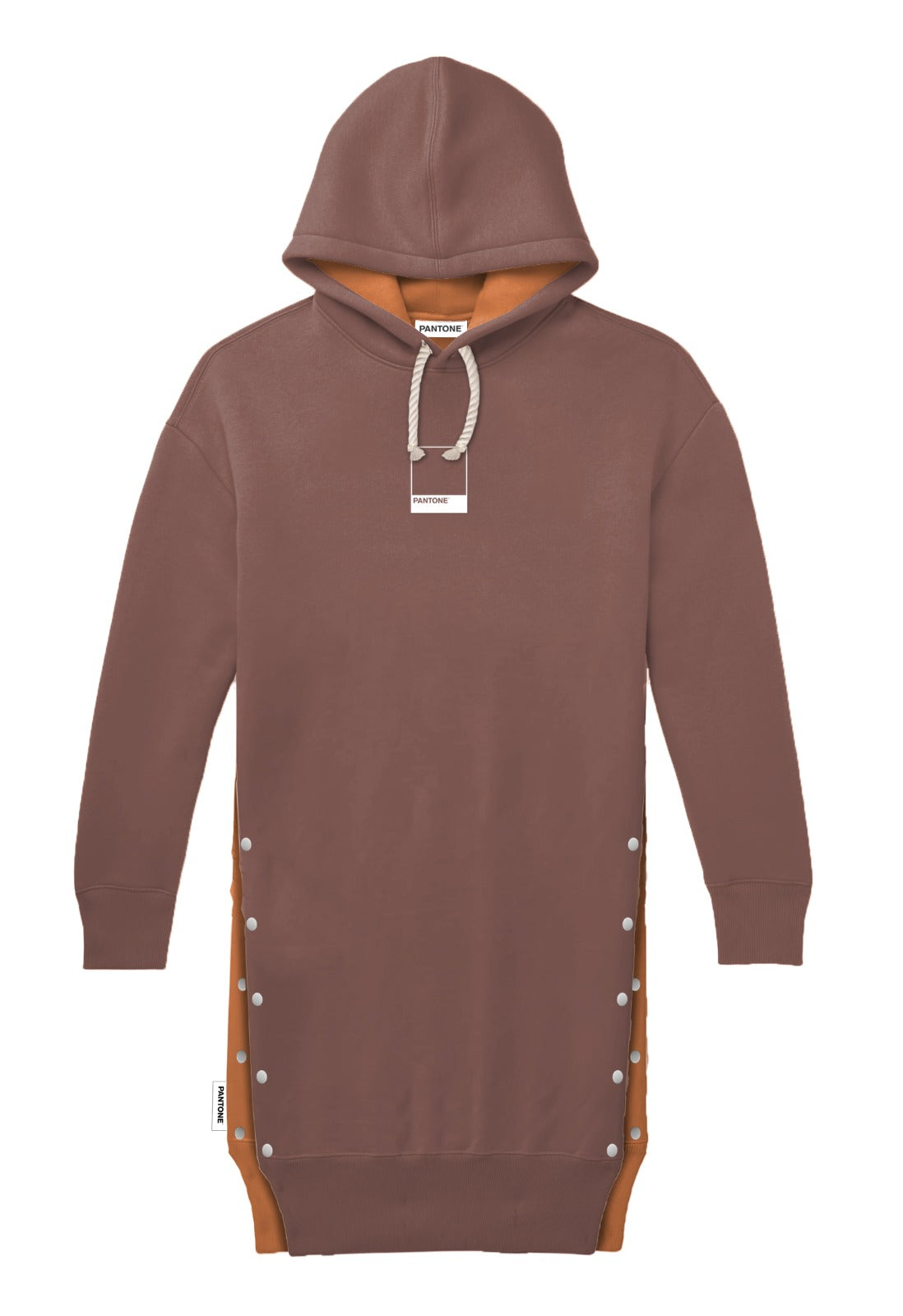 PANTONE - FunMix Collection 純棉拼色索繩連帽衛衣裙 (橙/啡）