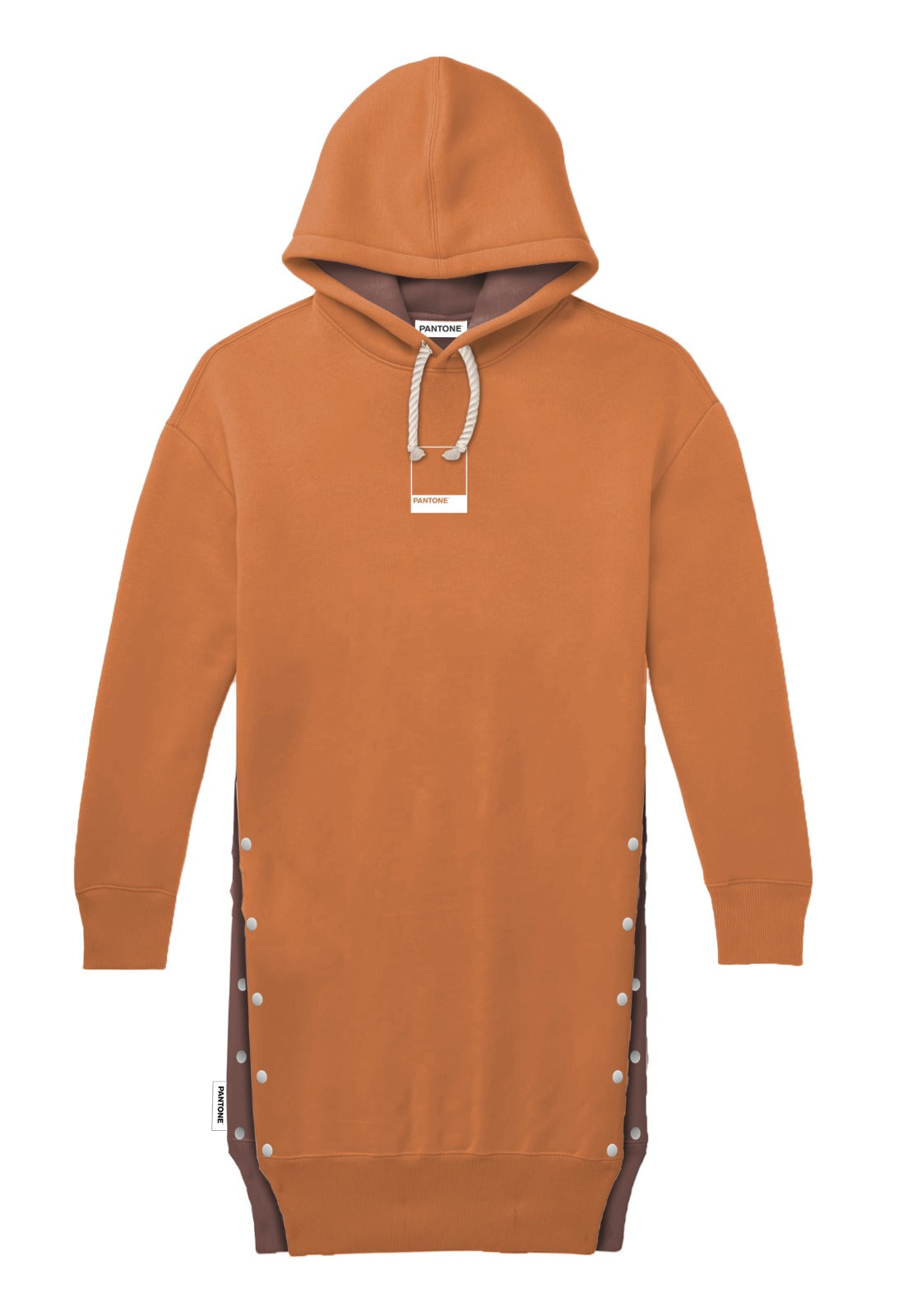 PANTONE - FunMix Collection 純棉拼色索繩連帽衛衣裙 (橙/啡）