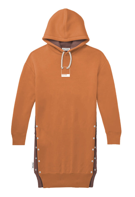 PANTONE - FunMix Collection 純棉拼色索繩連帽衛衣裙 (橙/啡）